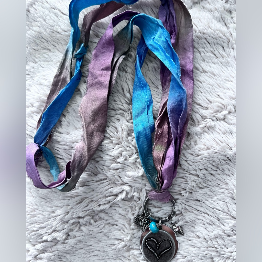 Handmade Necklace With Fabric Chain And Heart Pendant